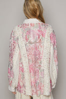 POL Oversized Floral Print Top in Ivory/Pink Shirts & Tops POL Clothing   