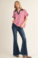 Jodifl Contrast Accent Loose Fit Geo Print Top in Magenta