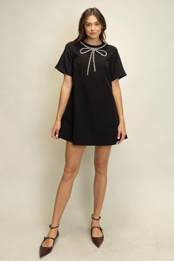 Heyson Rhinestone Bow Mini Dress in Black