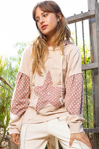 POL Star Patched Hoodie in Dusty Rose Shirts & Tops POL Clothing   