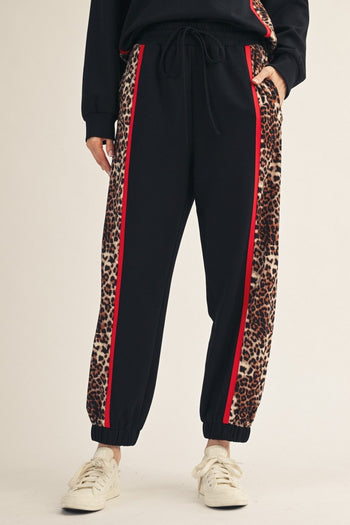 Jodifl Animal Contrast Accent Casual Sweatpants in Black