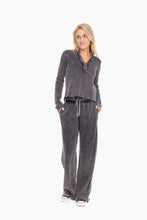 Load image into Gallery viewer, Mono B Distressed Mineral Washed Waffle Knit Pants in Black
