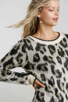 Umgee Animal Print Round Neck and Long Sleeve Dress Sweater in Cream Mix