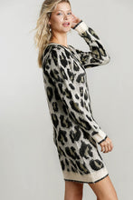 Load image into Gallery viewer, Umgee Animal Print Round Neck and Long Sleeve Dress Sweater in Cream Mix
