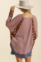Load image into Gallery viewer, Umgee Waffle Knit Top with Animal Print Trim in Blush
