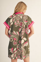 Jodifl Lace Trim Accent Boho Floral Dress in Olive