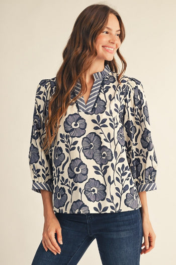 Jodifl Ruffled Neckline Floral Top in Beige