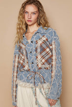 Load image into Gallery viewer, POL Textured Denim Jacket with Plaid and Lace Details in Denim
