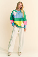 Load image into Gallery viewer, Davi &amp; Dani Multi Colored Striped Sweater with Flower Patches in Blue Pink Multi
