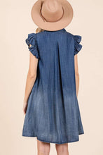 Load image into Gallery viewer, Mittoshop Chambray Mini Length Shirt Dress in Dark Denim
