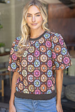 Load image into Gallery viewer, VOY Floral Embroidered Print Bubble Sleeve Top in Brown
