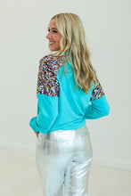 Load image into Gallery viewer, Southern Grace Solid Color Top with MERRY Patched Front and Sequin Shoulders in Turquoise
