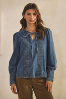 LovLov Vintage Washed Denim Top in Denim Blue