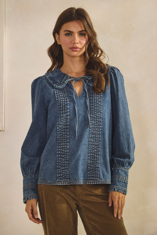 LovLov Vintage Washed Denim Top in Denim Blue – June Adel