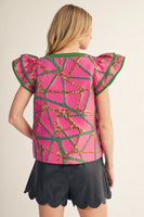 Jodifl Abstract Metallic Jacquard Top in Magenta