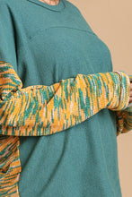Load image into Gallery viewer, Umgee French Terry and Multicolored Cut &amp; Sew Fabric Pullover in Lagoon
