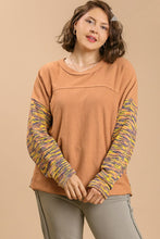 Load image into Gallery viewer, Umgee French Terry and Multicolored Cut &amp; Sew Fabric Pullover in Soft Clay
