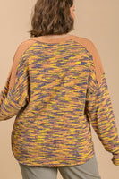 Umgee French Terry and Multicolored Cut & Sew Fabric Pullover in Soft Clay