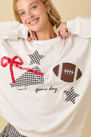 Main Strip Football Game Day Patchwork Top in White