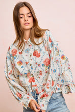 Load image into Gallery viewer, BiBi Floral Ruffle Hem Button-Up Blouse
