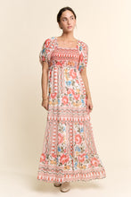 Load image into Gallery viewer, Davi &amp; Dani Boho Floral Print Chiffon Maxi Dress in White Red
