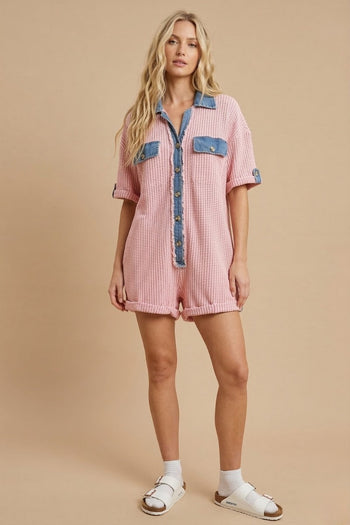 J.nna Retro-Remix Waffle Romper in Washed Pink