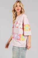 Sage+Fig OVERSIZED Pastel Retro Floral Patched Top in Light Pink