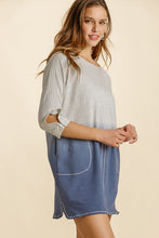 Load image into Gallery viewer, Umgee Dip Dye French Terry Round Neck Button Tab on Sleeves Dress in Heather Grey Denim
