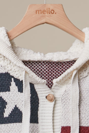 mello. USA Flag Knit Cardigan in Ivory Multi