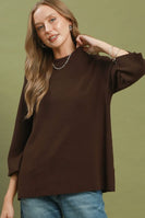 Umgee Mock Neck Fine Knit Sweater Top in Brown