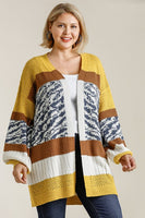 Umgee Color Block Design Cardigan in Gold and Brown