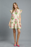 Umgee Bold Floral Print Mini Dress in Cream Mix