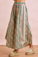 BiBi Floral Eyelet Side Elastic Waist Wide Leg Pants in Teal