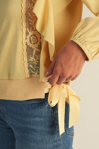 LovLov Romantic Lace Casacade Pullover Top in Butter Yellow