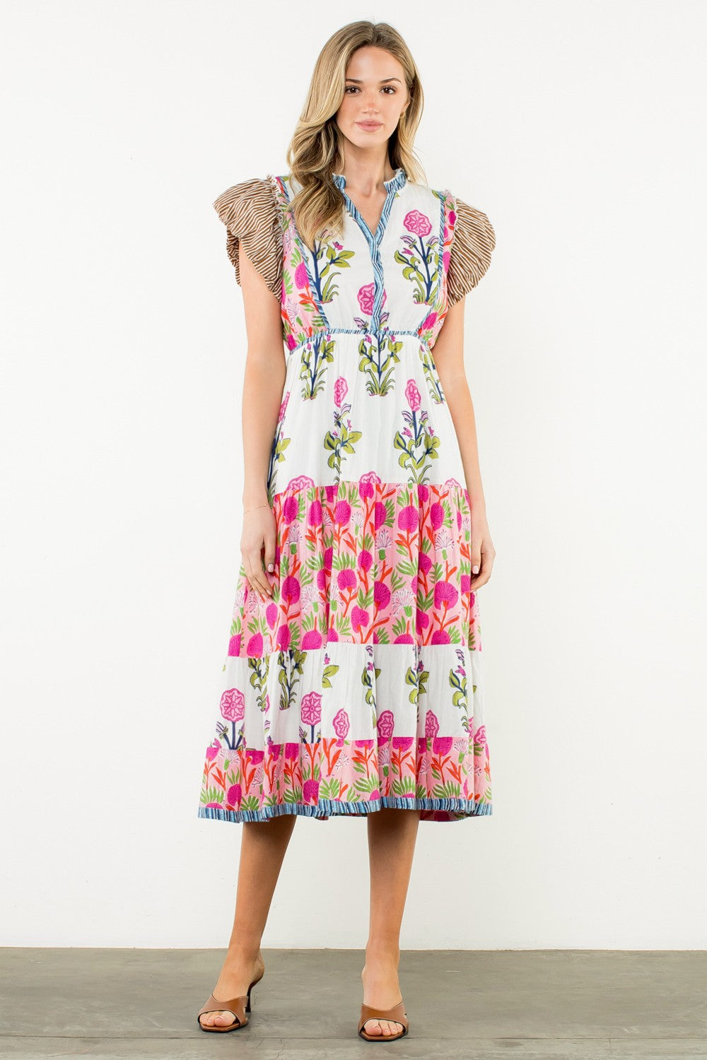 Thml Mixed Floral Print and Contrasting Prints Maxi Dress in White S