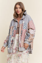 Load image into Gallery viewer, J.nna Multi Pattern Patched Hooded Jacket in Multi Grey
