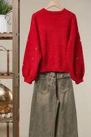 mello. Christmas Tree Embroidered Soft Cardigan in Red