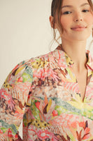 Jodifl Pleated Shoulder Detail Farm Rio Print Top in Pink Mix