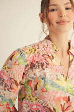 Load image into Gallery viewer, Jodifl Pleated Shoulder Detail Farm Rio Print Top in Pink Mix
