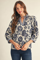 Jodifl Ruffled Neckline Floral Top in Beige