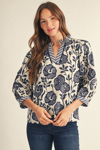 Jodifl Ruffled Neckline Floral Top in Beige