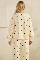 Veveret Charming Polka Dot Lounge Set in Cream/Black