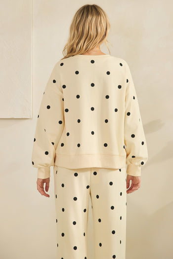 Veveret Charming Polka Dot Lounge Set in Cream/Black