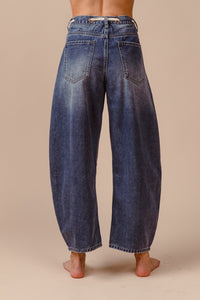 BiBi Multi Colored Patchwork Denim Barrel Jeans in Denim