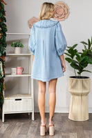 Veveret Denim Mini Dress with Peter Pan Collar in Light