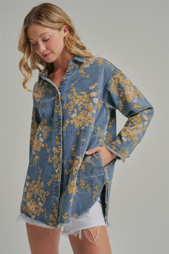 BON Floral Print Denim Top in Floral Denim
