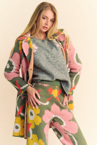 Davi & Dani Floral Print Button Down Cardigan in Sage Pink ON ORDER