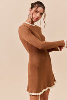 So Me FITTED Ribbed Sweater Mini Dress in Caramel