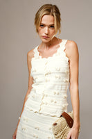 Blue B 3D Bow Embellished Textured Sweater Tank Top in Cream