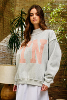 BucketList 'TN' Striped Embroidered Mock Neck Sweatshirt in Heather Grey